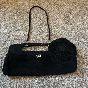 Vintage Sonia Rykiel Elegant Black Handbag with Floral Accent
